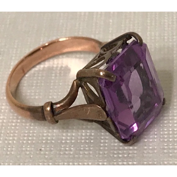Vintage Jewelry - VTG 10K Rose Gold Art Deco Amethyst Cocktail Ring